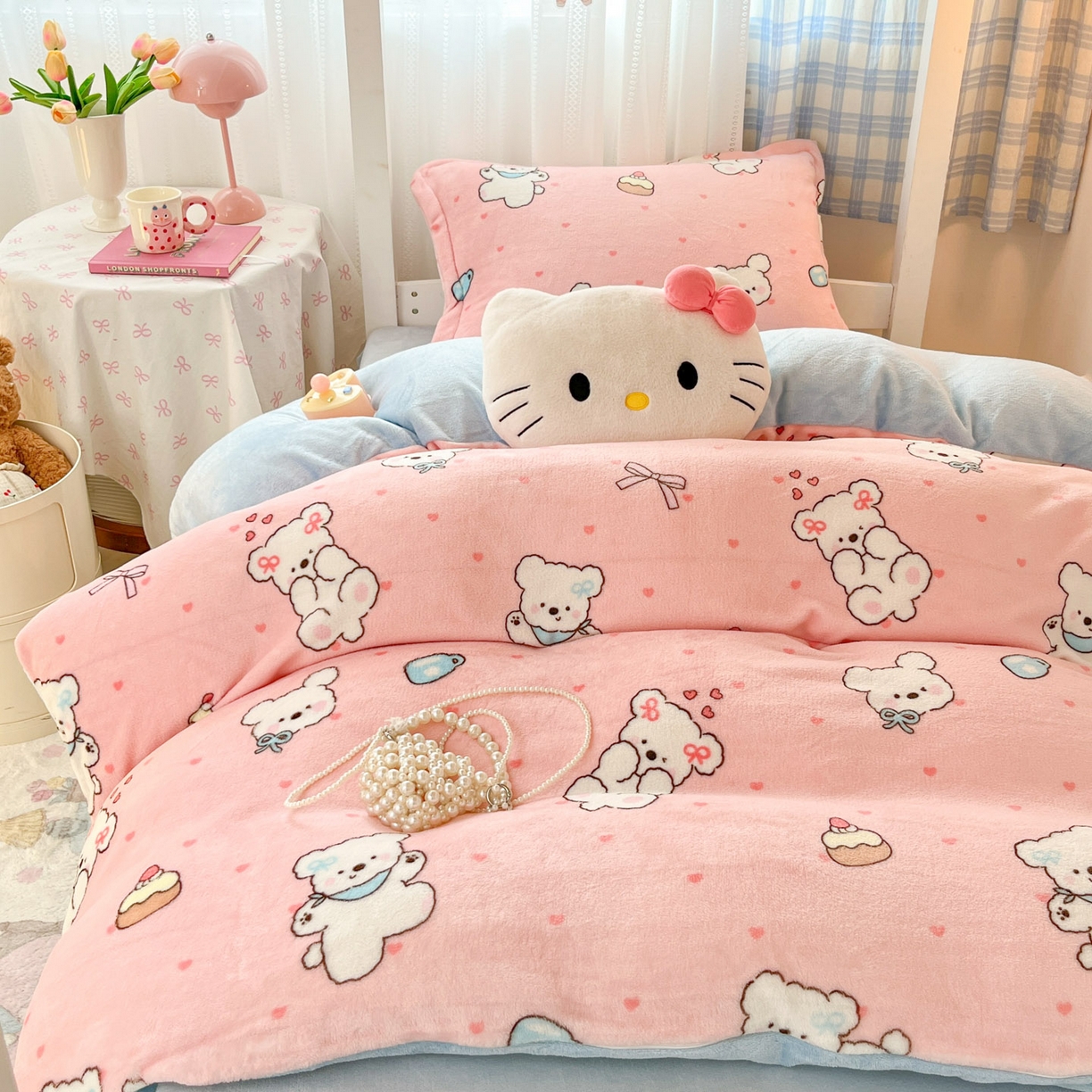 91家纺网 家纺一手货源 找家纺 川悦生活 2025新款加厚保暖高克重牛奶绒宿舍三件套 甜蜜小狗蓝