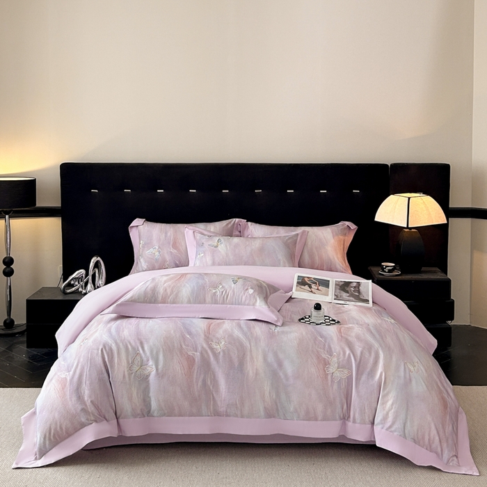 91家纺网 家纺一手货源 找家纺 （总）博纳家纺 2025新款正宗3221纯棉磨毛全棉印绣拼角四件套-幻影