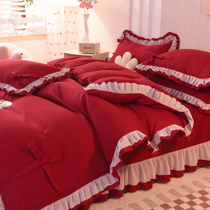 91家纺网 家纺一手货源 找家纺 （总）后庭寝室 2025新款公主风亲肤磨毛蝴蝶结四件套-爱巢