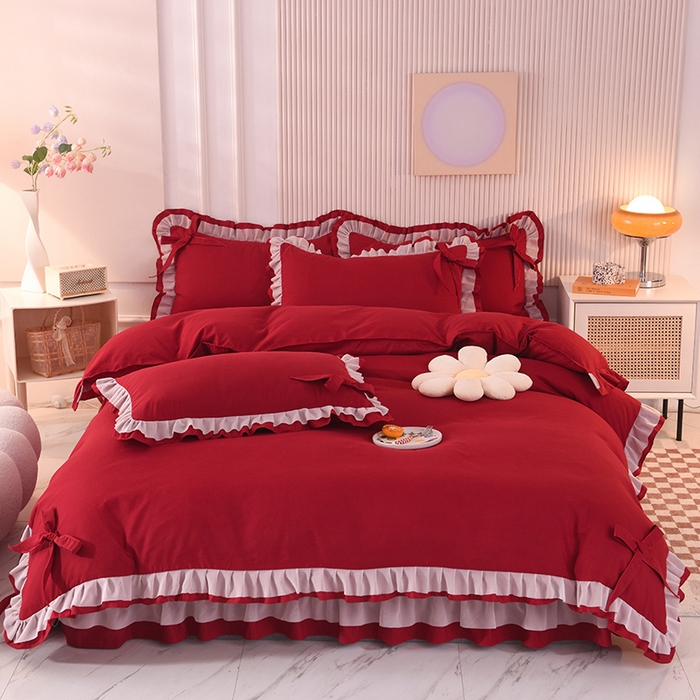 91家纺网 家纺一手货源 找家纺 （总）后庭寝室 2025新款公主风亲肤磨毛蝴蝶结四件套-爱巢