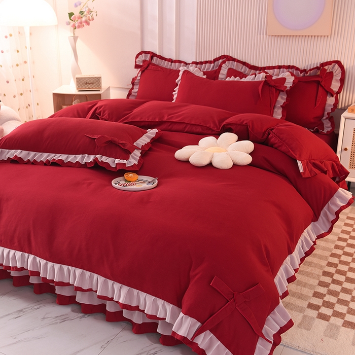 91家纺网 家纺一手货源 找家纺 （总）后庭寝室 2025新款公主风亲肤磨毛蝴蝶结四件套-爱巢