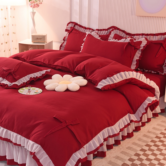 91家纺网 家纺一手货源 找家纺 （总）后庭寝室 2025新款公主风亲肤磨毛蝴蝶结四件套-爱巢