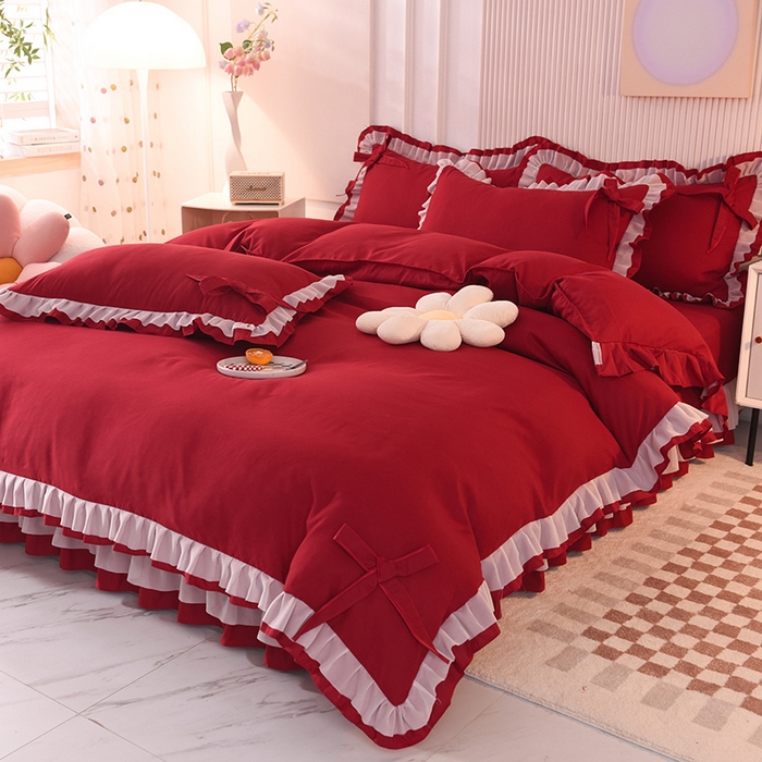 91家纺网 家纺一手货源 找家纺 （总）后庭寝室 2025新款公主风亲肤磨毛蝴蝶结四件套-爱巢