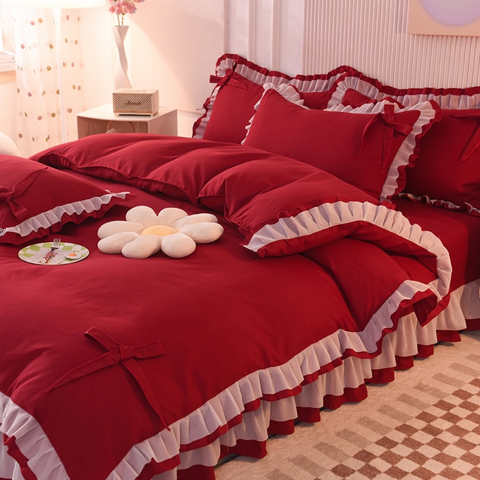 91家纺网 家纺一手货源 找家纺 （总）后庭寝室 2025新款公主风亲肤磨毛蝴蝶结四件套-爱巢