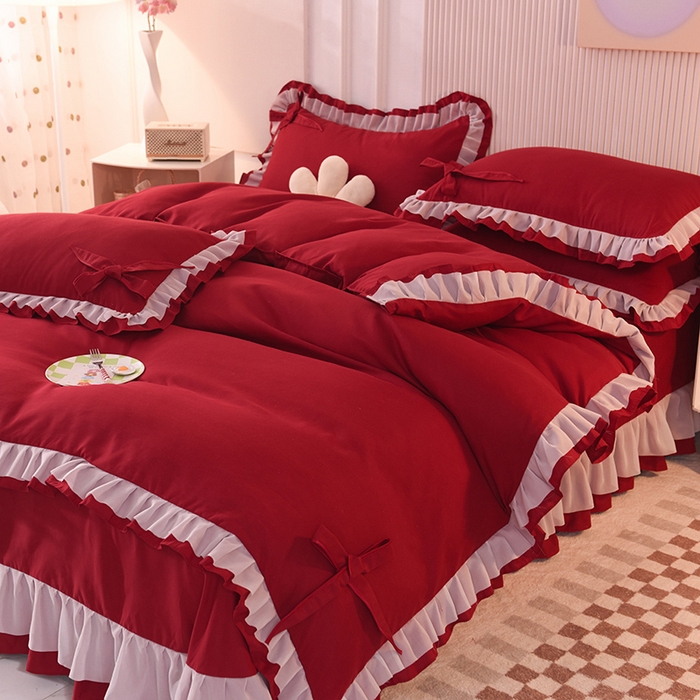 91家纺网 家纺一手货源 找家纺 （总）后庭寝室 2025新款公主风亲肤磨毛蝴蝶结四件套-爱巢