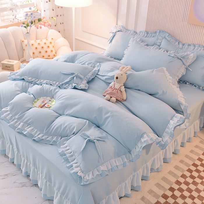 91家纺网 家纺一手货源 找家纺 （总）后庭寝室 2025新款公主风亲肤磨毛蝴蝶结四件套-爱巢