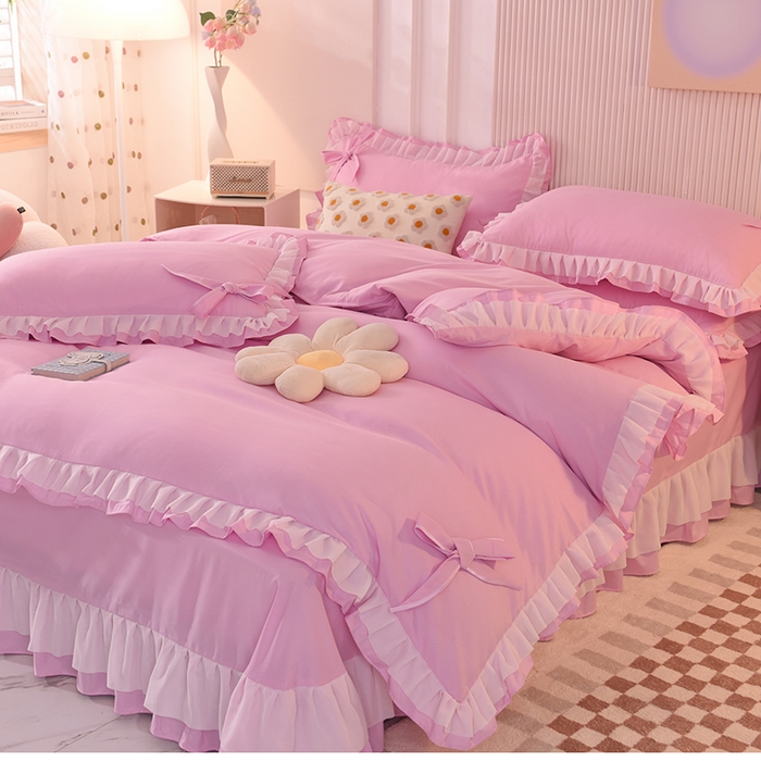 后庭寝室 2025新款公主风亲肤磨毛蝴蝶结四件套-爱巢 爱巢-粉色