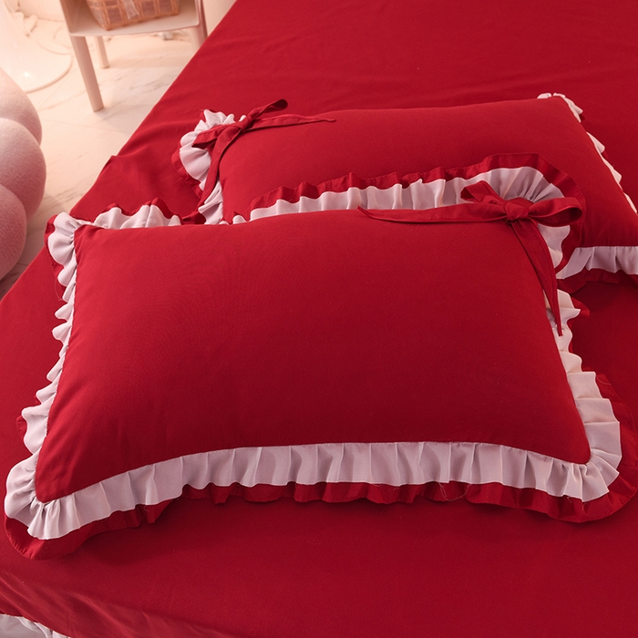 91家纺网 家纺一手货源 找家纺 后庭寝室 2025新款公主风亲肤磨毛蝴蝶结四件套-爱巢 爱巢-酒红