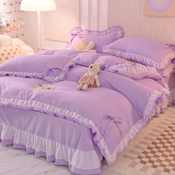 后庭寝室 2025新款公主风亲肤磨毛蝴蝶结四件套-爱巢 爱巢-浅紫