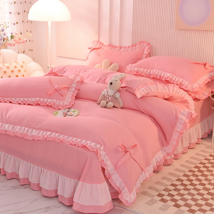 91家纺网 家纺一手货源 找家纺 （总）后庭寝室 2025新款公主风亲肤磨毛蝴蝶结四件套-爱巢