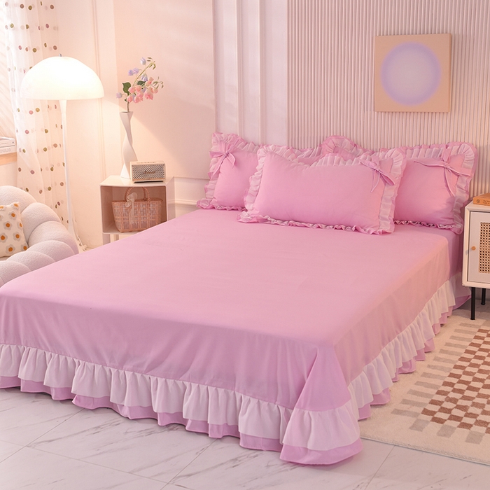 91家纺网 家纺一手货源 找家纺 后庭寝室 2025新款公主风亲肤磨毛蝴蝶结四件套-爱巢 爱巢-粉色