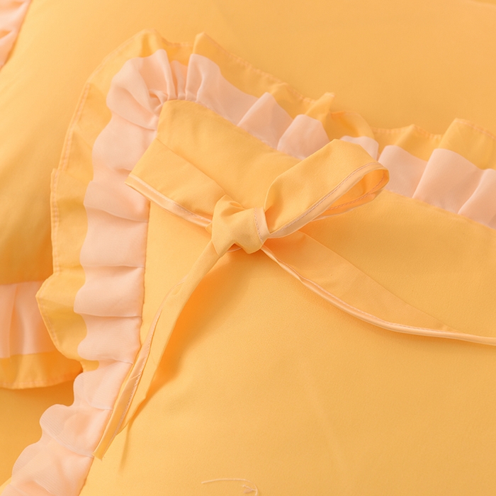 91家纺网 家纺一手货源 找家纺 后庭寝室 2025新款公主风亲肤磨毛蝴蝶结四件套-爱巢 爱巢-暖黄