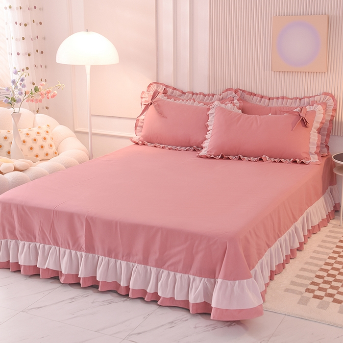 91家纺网 家纺一手货源 找家纺 后庭寝室 2025新款公主风亲肤磨毛蝴蝶结四件套-爱巢 爱巢-豆沙