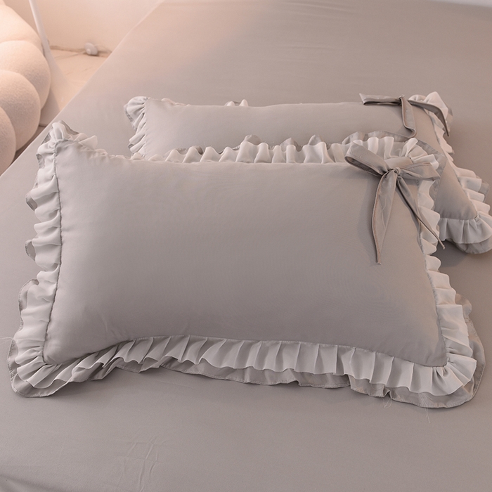 91家纺网 家纺一手货源 找家纺 后庭寝室 2025新款公主风亲肤磨毛蝴蝶结四件套-爱巢 爱巢-浅灰