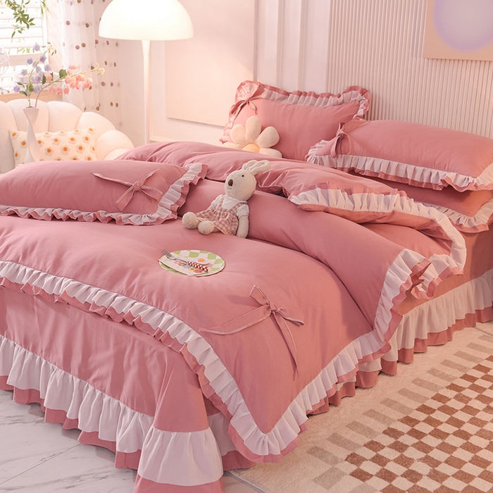 后庭寝室 2025新款公主风亲肤磨毛蝴蝶结四件套-爱巢 爱巢-豆沙