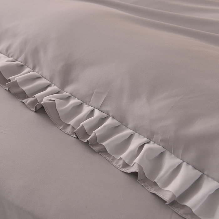 91家纺网 家纺一手货源 找家纺 后庭寝室 2025新款公主风亲肤磨毛蝴蝶结四件套-爱巢 爱巢-浅灰