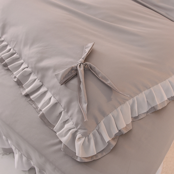 91家纺网 家纺一手货源 找家纺 后庭寝室 2025新款公主风亲肤磨毛蝴蝶结四件套-爱巢 爱巢-浅灰