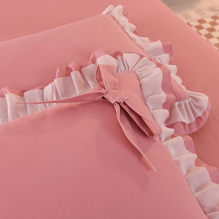 91家纺网 家纺一手货源 找家纺 后庭寝室 2025新款公主风亲肤磨毛蝴蝶结四件套-爱巢 爱巢-豆沙