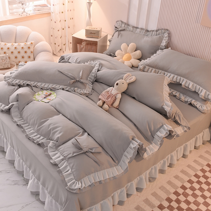 后庭寝室 2025新款公主风亲肤磨毛蝴蝶结四件套-爱巢 爱巢-浅灰