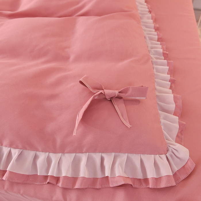 91家纺网 家纺一手货源 找家纺 后庭寝室 2025新款公主风亲肤磨毛蝴蝶结四件套-爱巢 爱巢-豆沙