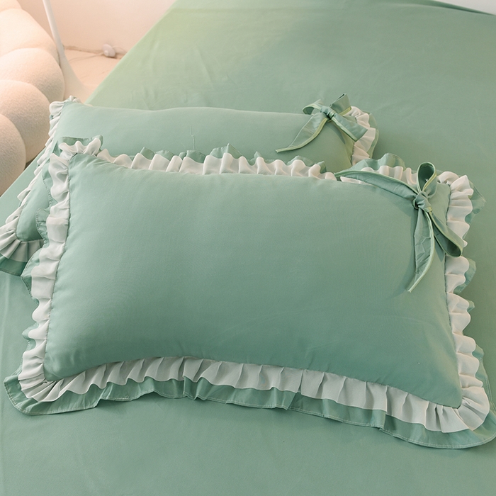 91家纺网 家纺一手货源 找家纺 后庭寝室 2025新款公主风亲肤磨毛蝴蝶结四件套-爱巢 爱巢-深绿