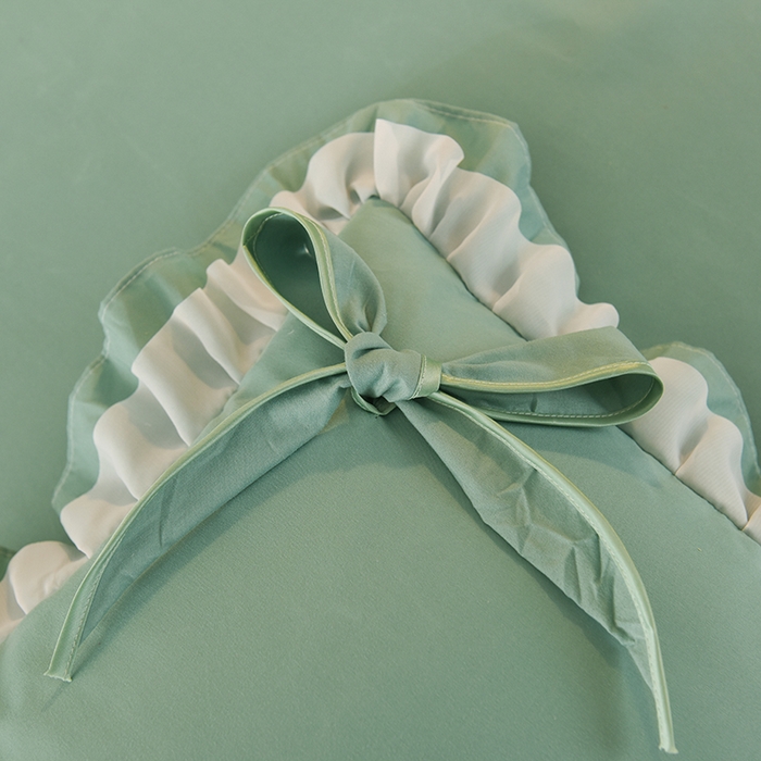 91家纺网 家纺一手货源 找家纺 后庭寝室 2025新款公主风亲肤磨毛蝴蝶结四件套-爱巢 爱巢-深绿