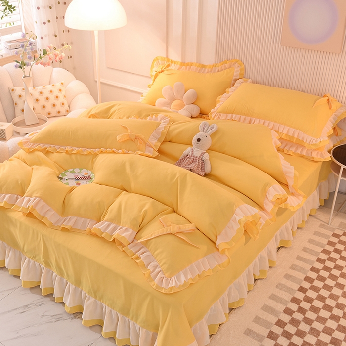 后庭寝室 2025新款公主风亲肤磨毛蝴蝶结四件套-爱巢 爱巢-暖黄