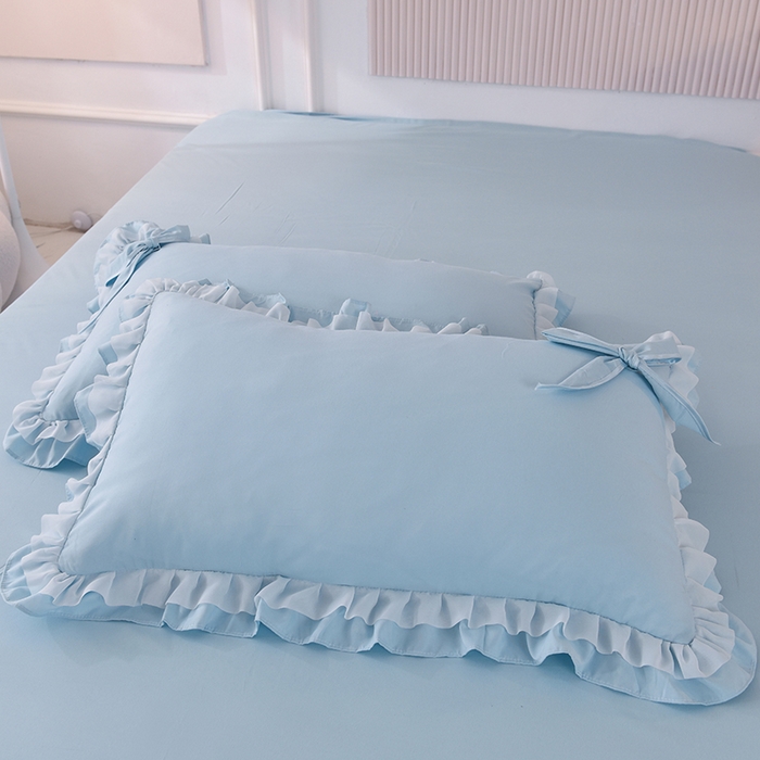 91家纺网 家纺一手货源 找家纺 后庭寝室 2025新款公主风亲肤磨毛蝴蝶结四件套-爱巢 爱巢-浅蓝