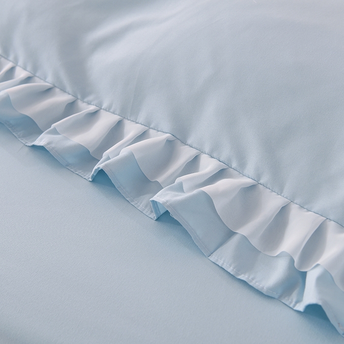 91家纺网 家纺一手货源 找家纺 后庭寝室 2025新款公主风亲肤磨毛蝴蝶结四件套-爱巢 爱巢-浅蓝