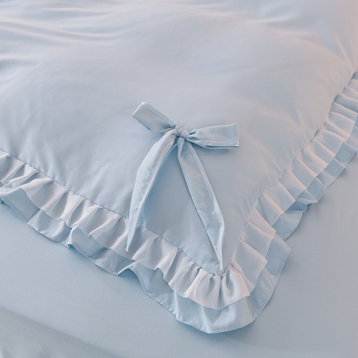 91家纺网 家纺一手货源 找家纺 后庭寝室 2025新款公主风亲肤磨毛蝴蝶结四件套-爱巢 爱巢-浅蓝