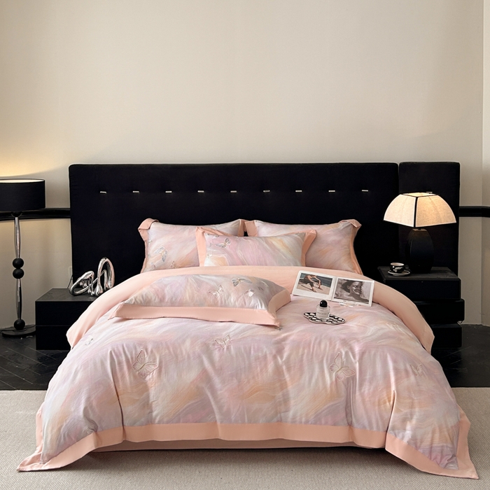 博纳家纺 2025新款正宗3221纯棉磨毛全棉印绣拼角四件套-幻影 粉玉