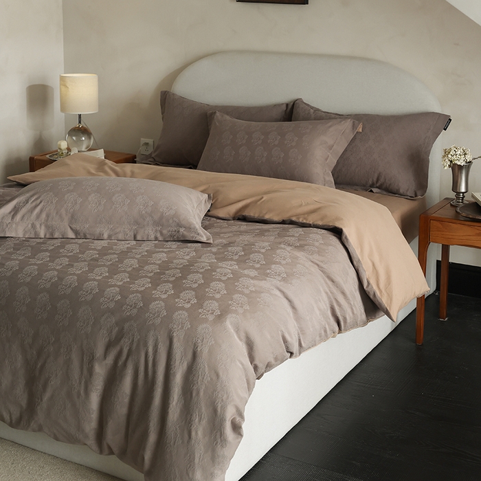 91家纺网 家纺一手货源 找家纺 风向标家纺 2025新款提花100S磨毛四件套-复古莫里斯系列-风格二 莫里斯蒲公英-咖