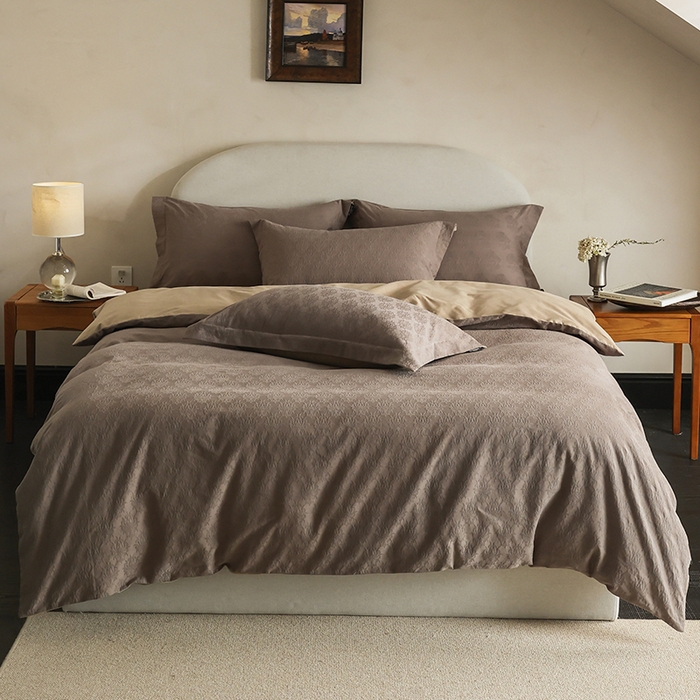 91家纺网 家纺一手货源 找家纺 风向标家纺 2025新款提花100S磨毛四件套-复古莫里斯系列-风格二 莫里斯雏菊-咖