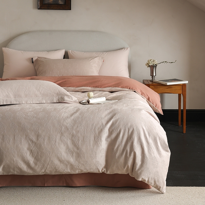 91家纺网 家纺一手货源 找家纺 风向标家纺 2025新款提花100S磨毛四件套-复古莫里斯系列-风格二 莫里斯蒲公英-粉