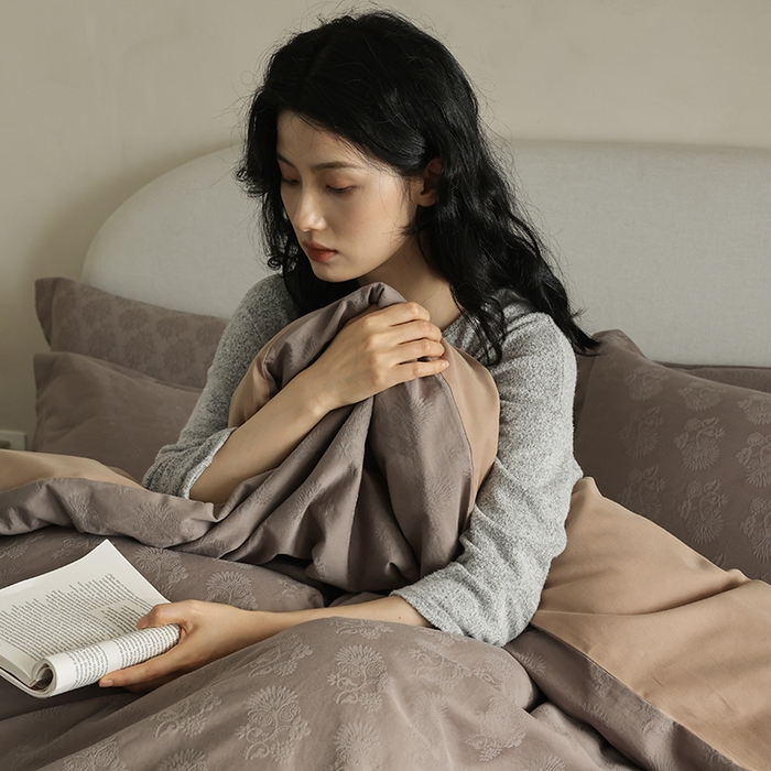 91家纺网 家纺一手货源 找家纺 风向标家纺 2025新款提花100S磨毛四件套-复古莫里斯系列-风格二 莫里斯蒲公英-咖