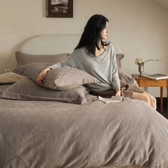 91家纺网 家纺一手货源 找家纺 风向标家纺 2025新款提花100S磨毛四件套-复古莫里斯系列-风格二 莫里斯雏菊-咖