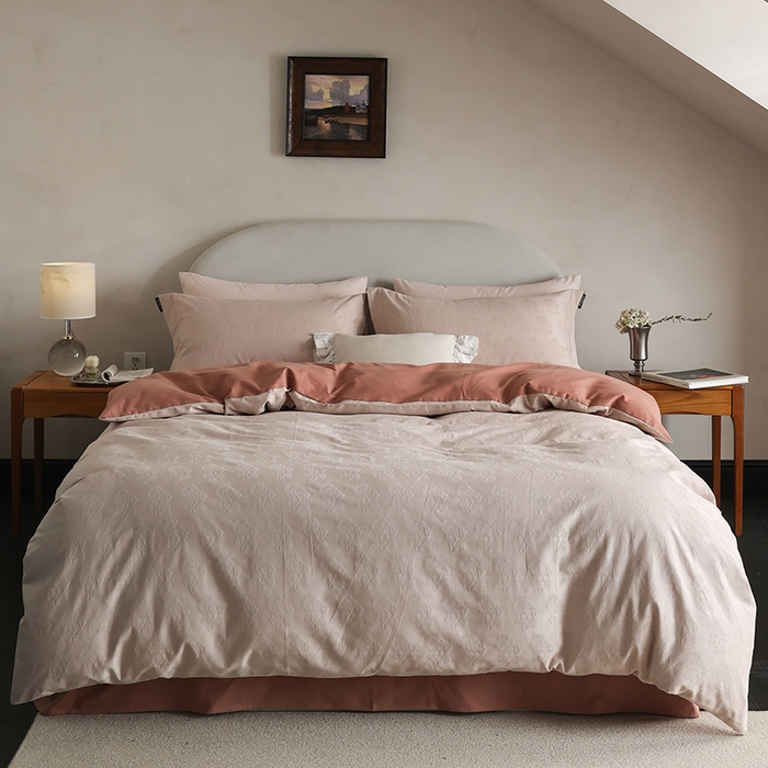 91家纺网 家纺一手货源 找家纺 风向标家纺 2025新款提花100S磨毛四件套-复古莫里斯系列-风格二 莫里斯蒲公英-粉