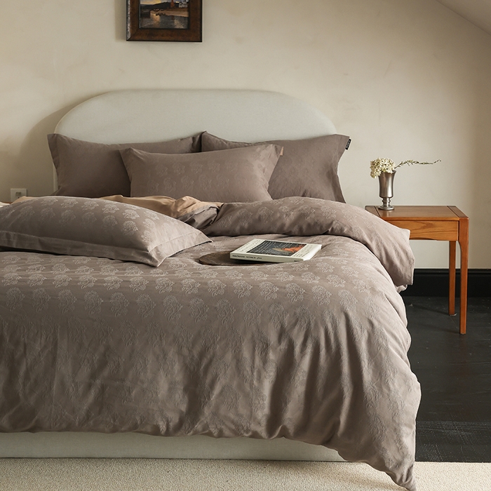 91家纺网 家纺一手货源 找家纺 风向标家纺 2025新款提花100S磨毛四件套-复古莫里斯系列-风格二 莫里斯蒲公英-咖