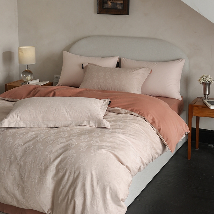 91家纺网 家纺一手货源 找家纺 风向标家纺 2025新款提花100S磨毛四件套-复古莫里斯系列-风格二 莫里斯蒲公英-粉