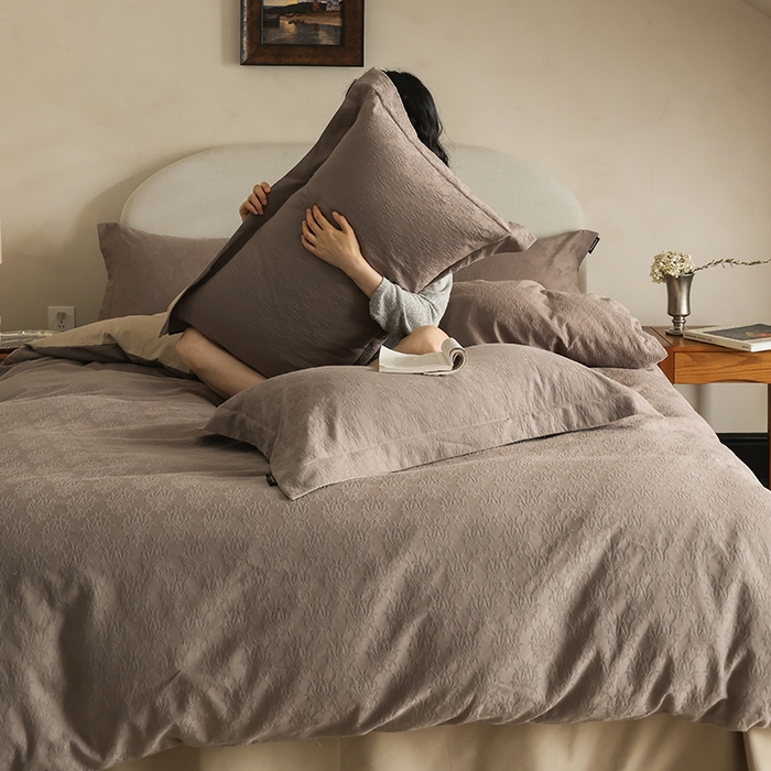 91家纺网 家纺一手货源 找家纺 风向标家纺 2025新款提花100S磨毛四件套-复古莫里斯系列-风格二 莫里斯雏菊-咖