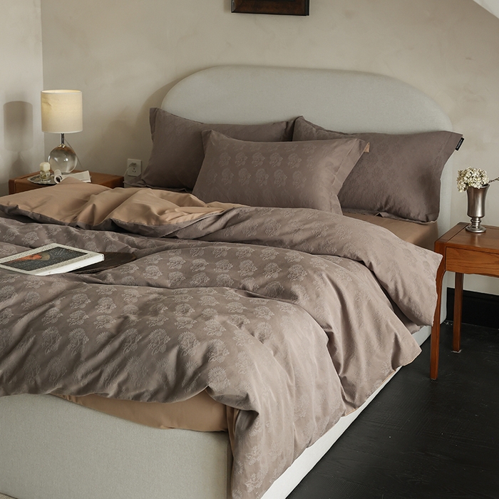 91家纺网 家纺一手货源 找家纺 风向标家纺 2025新款提花100S磨毛四件套-复古莫里斯系列-风格二 莫里斯蒲公英-咖