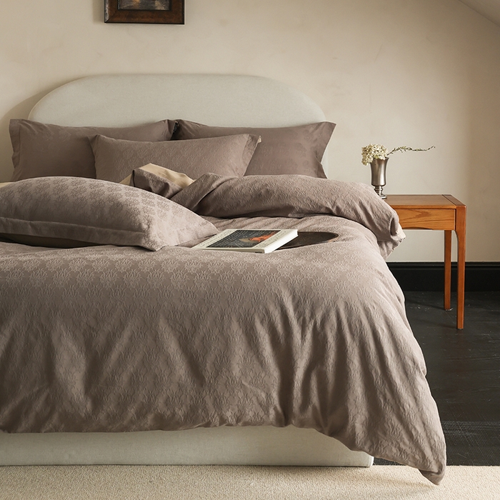 91家纺网 家纺一手货源 找家纺 风向标家纺 2025新款提花100S磨毛四件套-复古莫里斯系列-风格二 莫里斯雏菊-咖