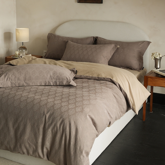 91家纺网 家纺一手货源 找家纺 风向标家纺 2025新款提花100S磨毛四件套-复古莫里斯系列-风格二 莫里斯雏菊-咖