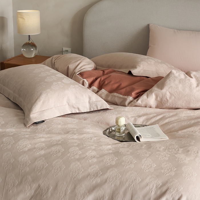 91家纺网 家纺一手货源 找家纺 风向标家纺 2025新款提花100S磨毛四件套-复古莫里斯系列-风格二 莫里斯蒲公英-粉