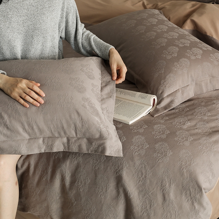 91家纺网 家纺一手货源 找家纺 风向标家纺 2025新款提花100S磨毛四件套-复古莫里斯系列-风格二 莫里斯蒲公英-咖