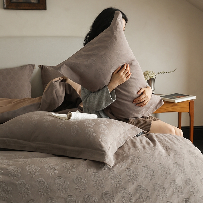 91家纺网 家纺一手货源 找家纺 风向标家纺 2025新款提花100S磨毛四件套-复古莫里斯系列-风格二 莫里斯蒲公英-咖