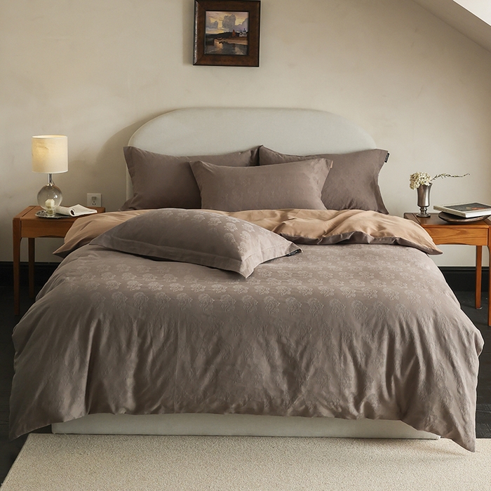 91家纺网 家纺一手货源 找家纺 风向标家纺 2025新款提花100S磨毛四件套-复古莫里斯系列-风格二 莫里斯蒲公英-咖