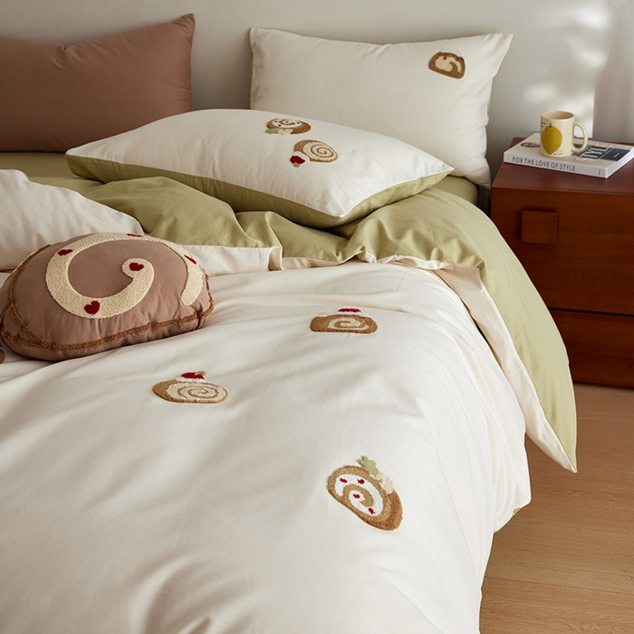 风向标家纺 202新款贡缎磨毛60s绣花四件套-元气系列 巧克力瑞士卷