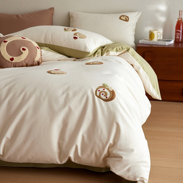 91家纺网 家纺一手货源 找家纺 风向标家纺 202新款贡缎磨毛60s绣花四件套-元气系列 巧克力瑞士卷