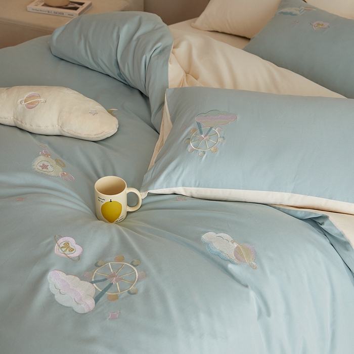 91家纺网 家纺一手货源 找家纺 风向标家纺 202新款贡缎磨毛60s绣花四件套-元气系列 梦境摩天轮